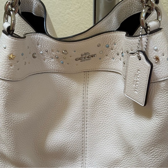 Coach Lexy Stardust Studded Chalk Leather Shoulder Bag Purse F29595 - Picture 7 of 17